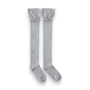 Gray Lace Topper Cotton Tall Over Knee Socks - NEW